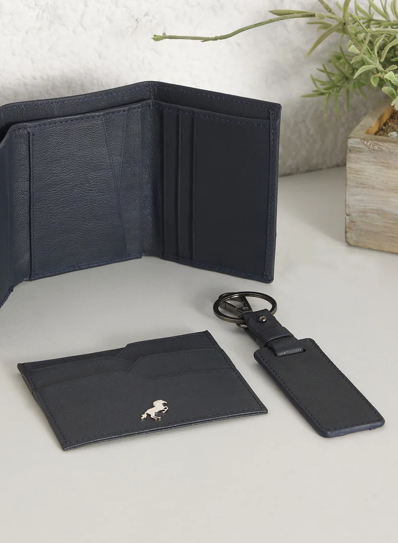 Robert Wood  Genuine Leather Tri Fold Wallet, Card Holder And Key Ring Gift Set for Men | Best Price UAE